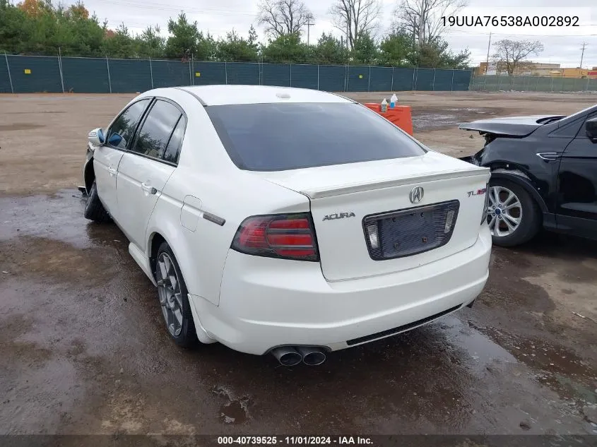 2008 Acura Tl Type S VIN: 19UUA76538A002892 Lot: 40739525