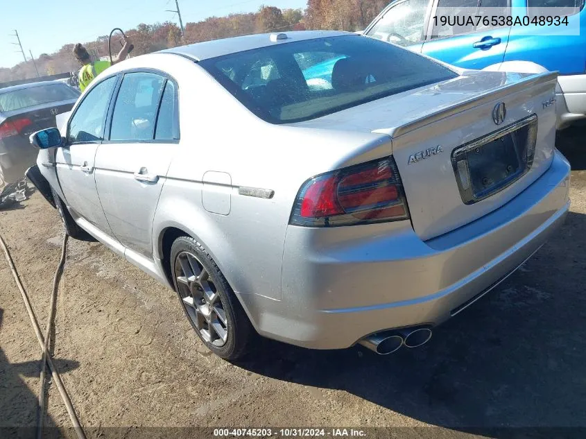 2008 Acura Tl Type S VIN: 19UUA76538A048934 Lot: 40745203