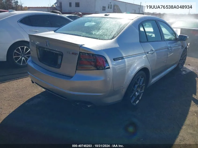 2008 Acura Tl Type S VIN: 19UUA76538A048934 Lot: 40745203