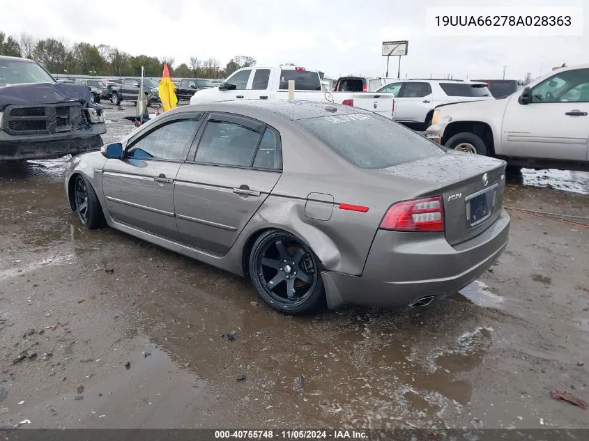 2008 Acura Tl 3.2 VIN: 19UUA66278A028363 Lot: 40755748