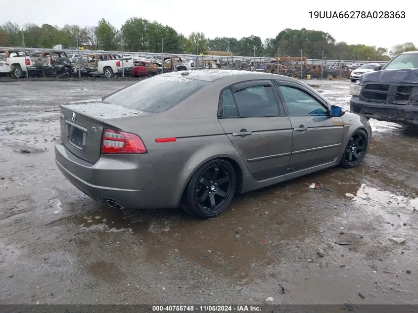 2008 Acura Tl 3.2 VIN: 19UUA66278A028363 Lot: 40755748