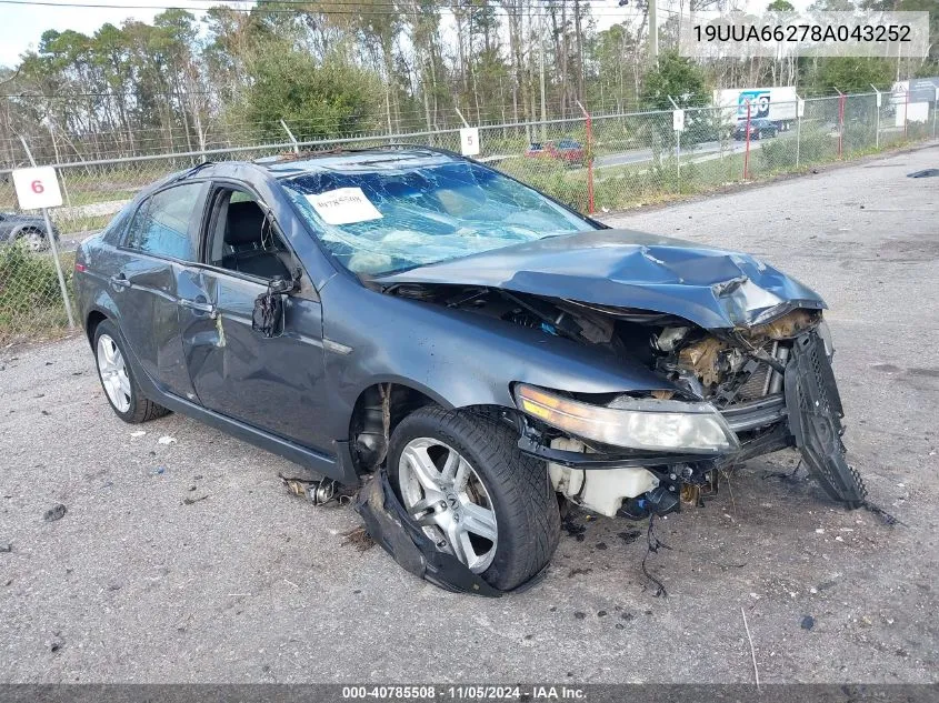 2008 Acura Tl 3.2 VIN: 19UUA66278A043252 Lot: 40785508