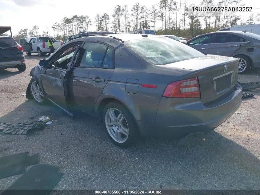 2008 Acura Tl 3.2 VIN: 19UUA66278A043252 Lot: 40785508