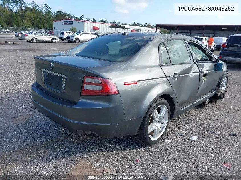 2008 Acura Tl 3.2 VIN: 19UUA66278A043252 Lot: 40785508