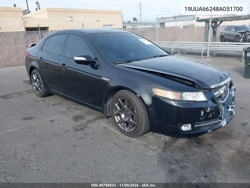 2008 Acura Tl 3.2 VIN: 19UUA66248A051700 Lot: 40798533