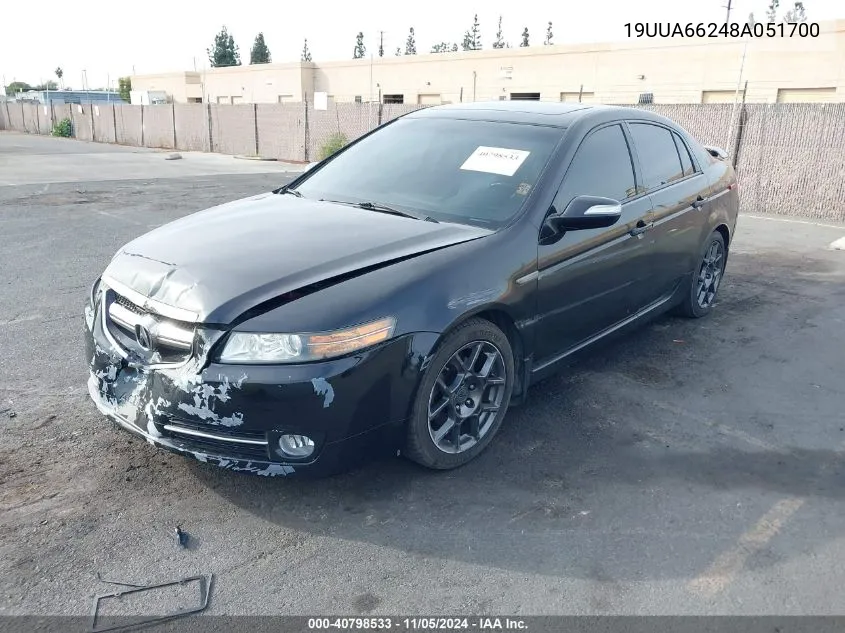 2008 Acura Tl 3.2 VIN: 19UUA66248A051700 Lot: 40798533