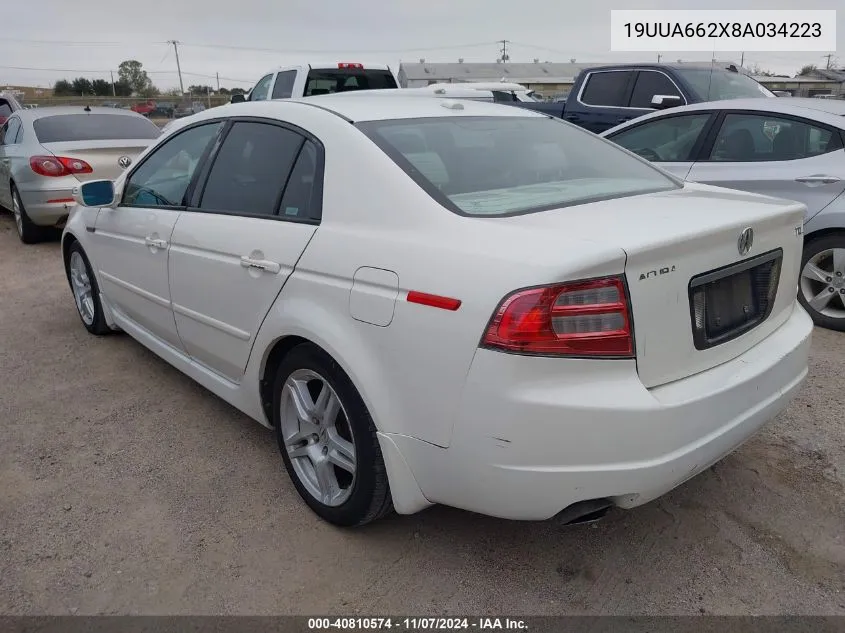 2008 Acura Tl 3.2 VIN: 19UUA662X8A034223 Lot: 40810574