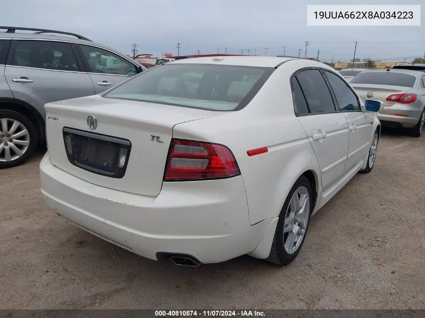 2008 Acura Tl 3.2 VIN: 19UUA662X8A034223 Lot: 40810574