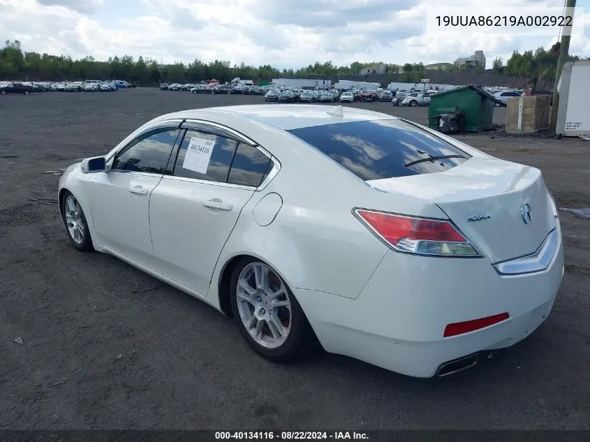 2009 Acura Tl 3.5 VIN: 19UUA86219A002922 Lot: 40134116