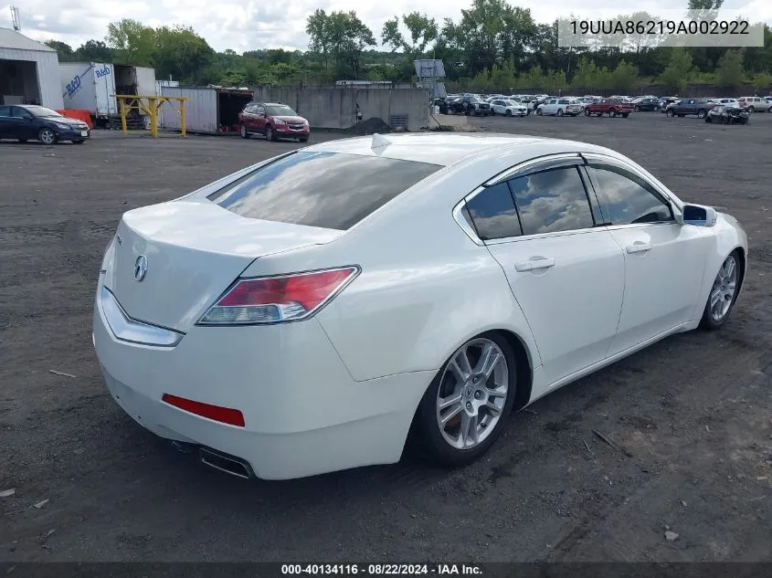 2009 Acura Tl 3.5 VIN: 19UUA86219A002922 Lot: 40134116