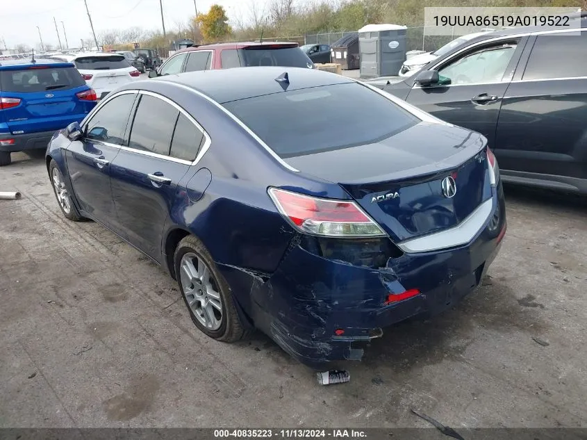 2009 Acura Tl 3.5 VIN: 19UUA86519A019522 Lot: 40835223