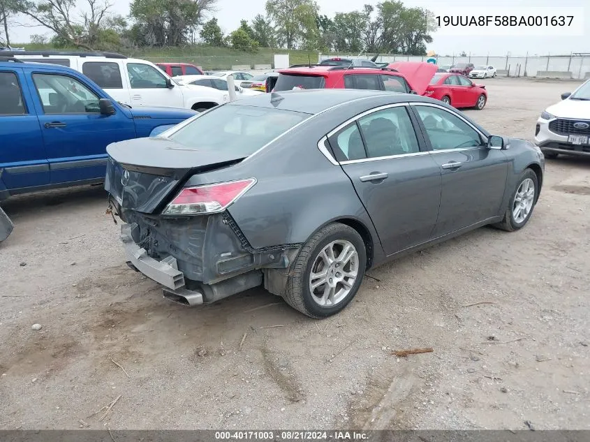 2011 Acura Tl 3.5 VIN: 19UUA8F58BA001637 Lot: 40171003