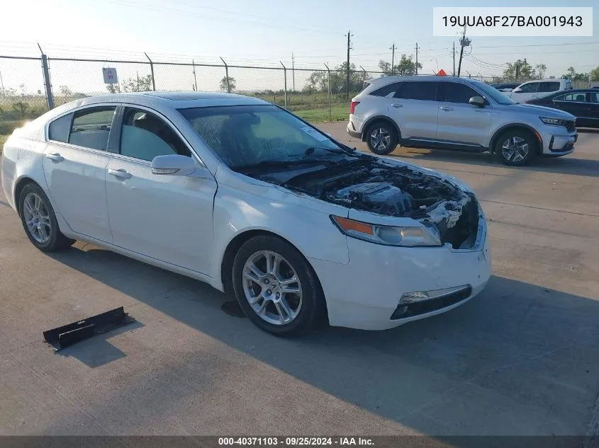 2011 Acura Tl 3.5 VIN: 19UUA8F27BA001943 Lot: 40371103