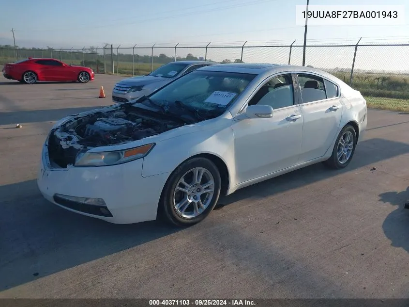 2011 Acura Tl 3.5 VIN: 19UUA8F27BA001943 Lot: 40371103