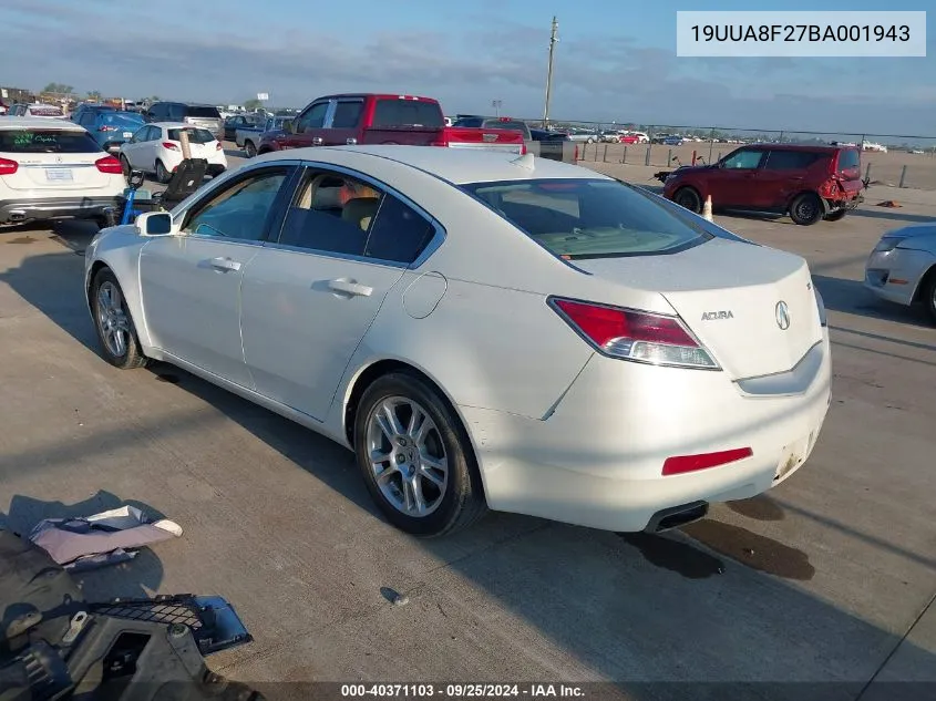 2011 Acura Tl 3.5 VIN: 19UUA8F27BA001943 Lot: 40371103