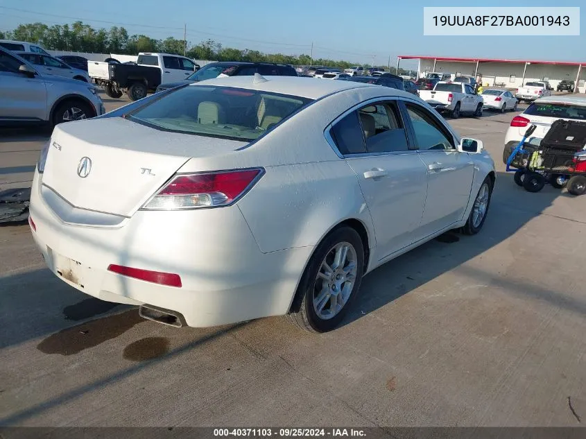 2011 Acura Tl 3.5 VIN: 19UUA8F27BA001943 Lot: 40371103