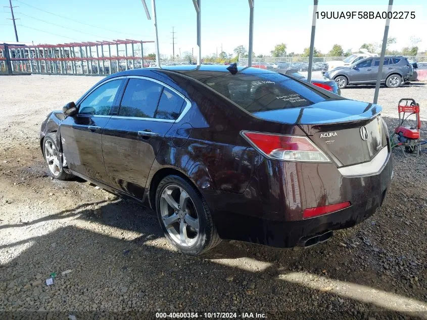 2011 Acura Tl 3.7 VIN: 19UUA9F58BA002275 Lot: 40600354