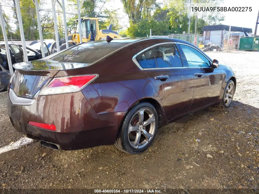 2011 Acura Tl 3.7 VIN: 19UUA9F58BA002275 Lot: 40600354