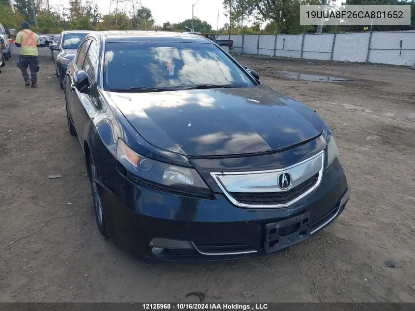 2012 Acura Tl VIN: 19UUA8F26CA801652 Lot: 12125968