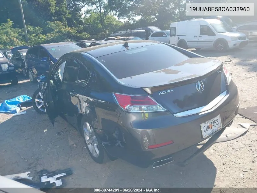 2012 Acura Tl 3.5 VIN: 19UUA8F58CA033960 Lot: 39744281