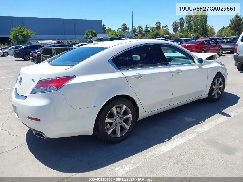 2012 Acura Tl 3.5 VIN: 19UUA8F27CA029551 Lot: 40110193