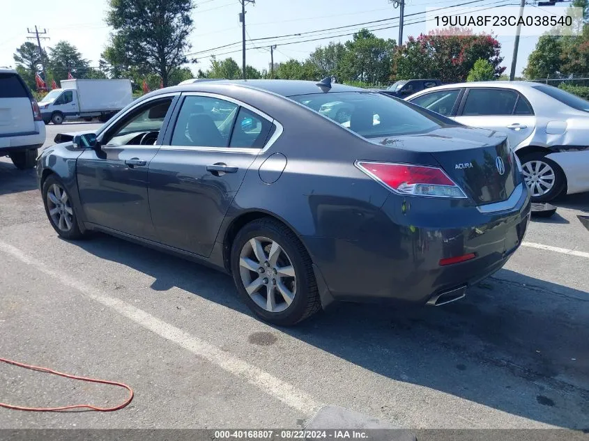 2012 Acura Tl 3.5 VIN: 19UUA8F23CA038540 Lot: 40168807