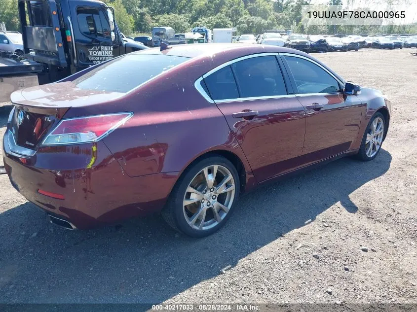 2012 Acura Tl 3.7 VIN: 19UUA9F78CA000965 Lot: 40217033