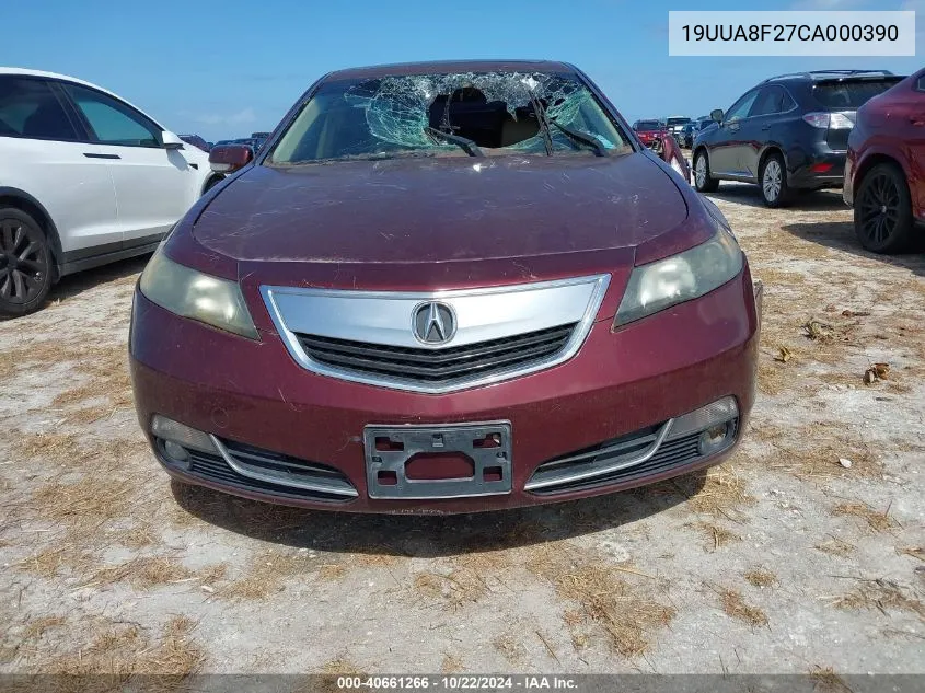 2012 Acura Tl 3.5 VIN: 19UUA8F27CA000390 Lot: 40661266