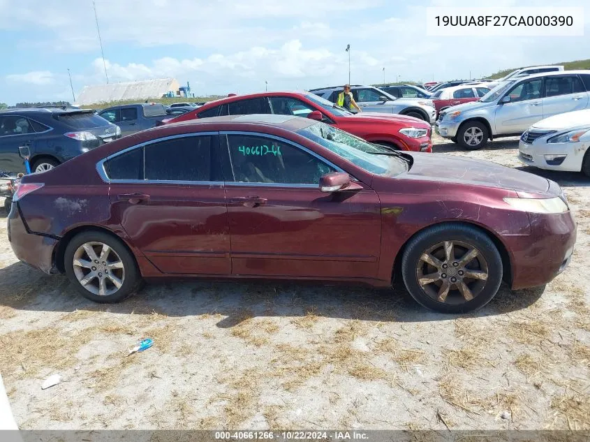 2012 Acura Tl 3.5 VIN: 19UUA8F27CA000390 Lot: 40661266