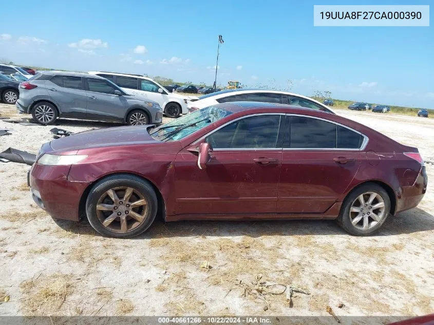 2012 Acura Tl 3.5 VIN: 19UUA8F27CA000390 Lot: 40661266