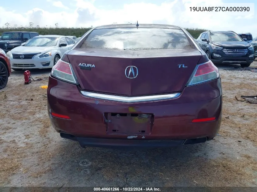 2012 Acura Tl 3.5 VIN: 19UUA8F27CA000390 Lot: 40661266