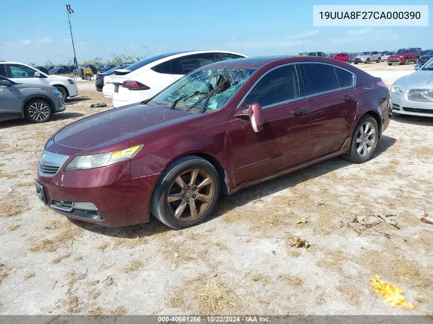 2012 Acura Tl 3.5 VIN: 19UUA8F27CA000390 Lot: 40661266