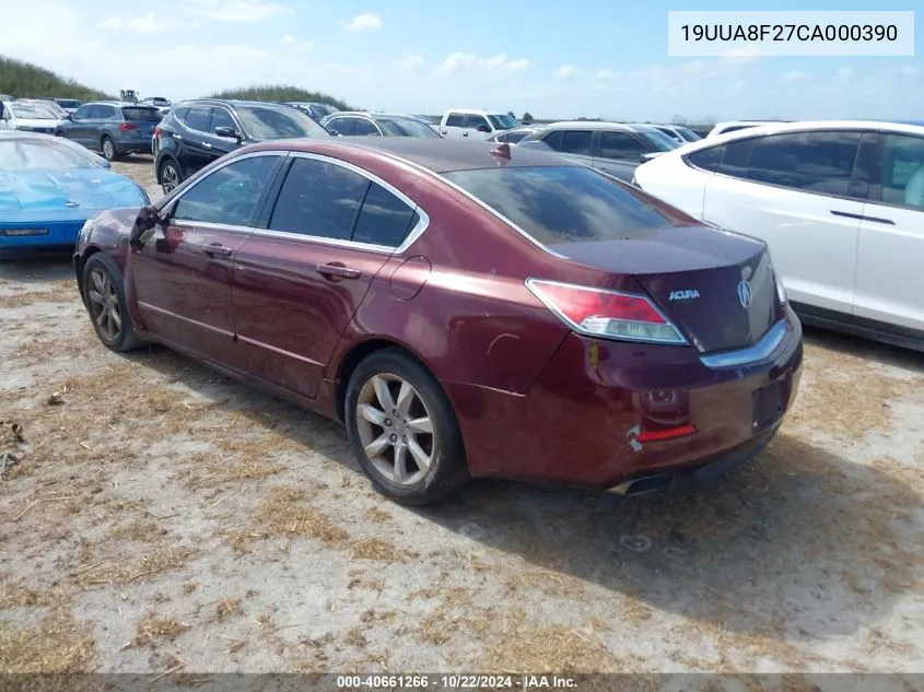 2012 Acura Tl 3.5 VIN: 19UUA8F27CA000390 Lot: 40661266