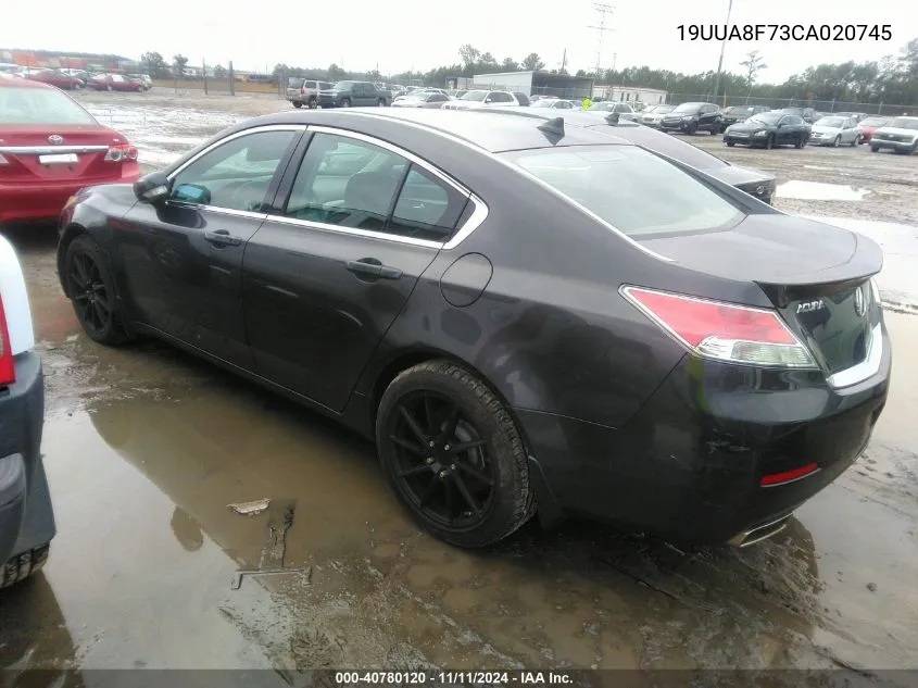 2012 Acura Tl Advance Auto VIN: 19UUA8F73CA020745 Lot: 40780120