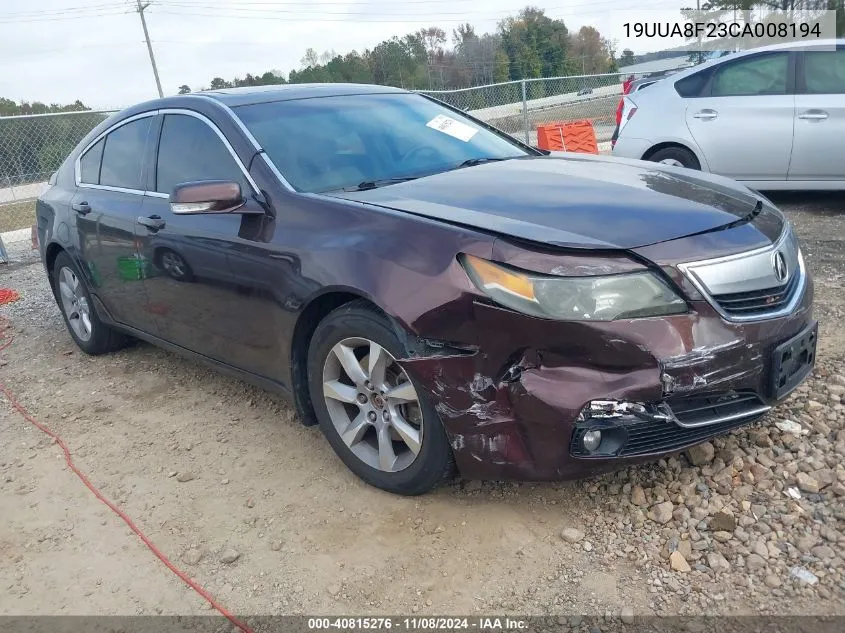 2012 Acura Tl 3.5 VIN: 19UUA8F23CA008194 Lot: 40815276