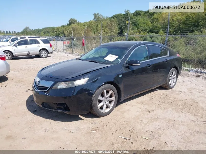 2013 Acura Tl 3.5 VIN: 19UUA8F51DA000672 Lot: 40307578