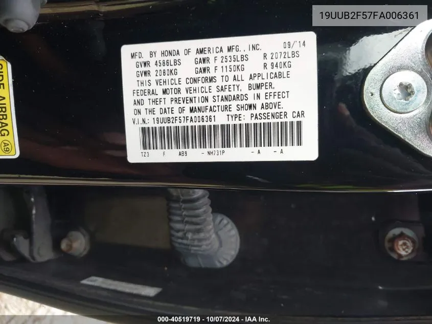 2015 Acura Tlx Tech VIN: 19UUB2F57FA006361 Lot: 40519719