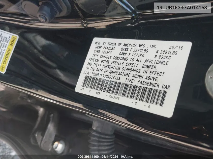 19UUB1F33GA014158 2016 Acura Tlx