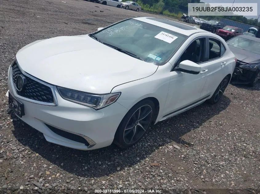 2018 Acura Tlx Tech Pkg VIN: 19UUB2F58JA003235 Lot: 39781996