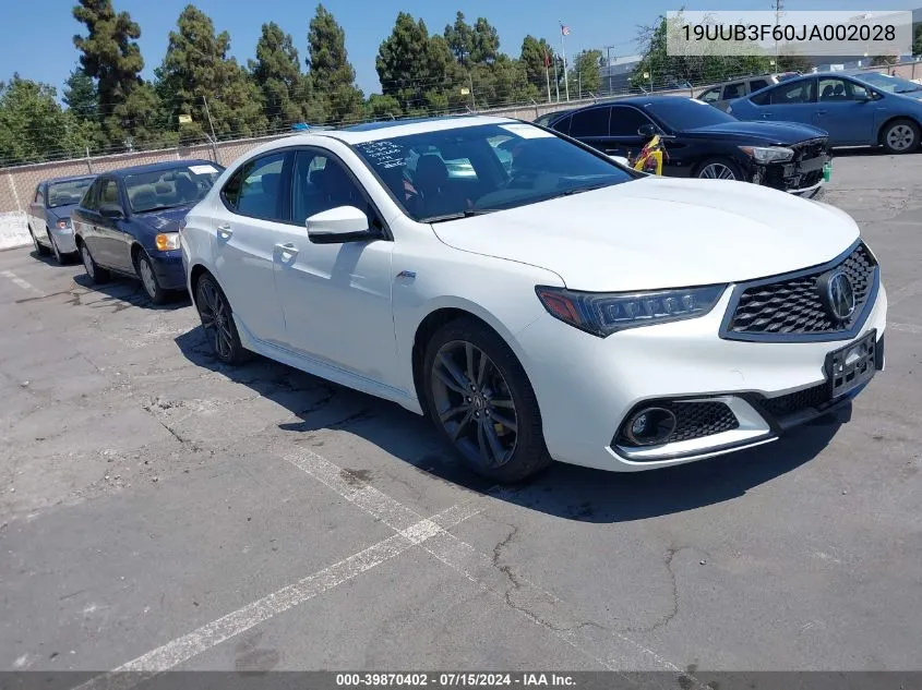 2018 Acura Tlx Tech A-Spec Pkgs VIN: 19UUB3F60JA002028 Lot: 39870402