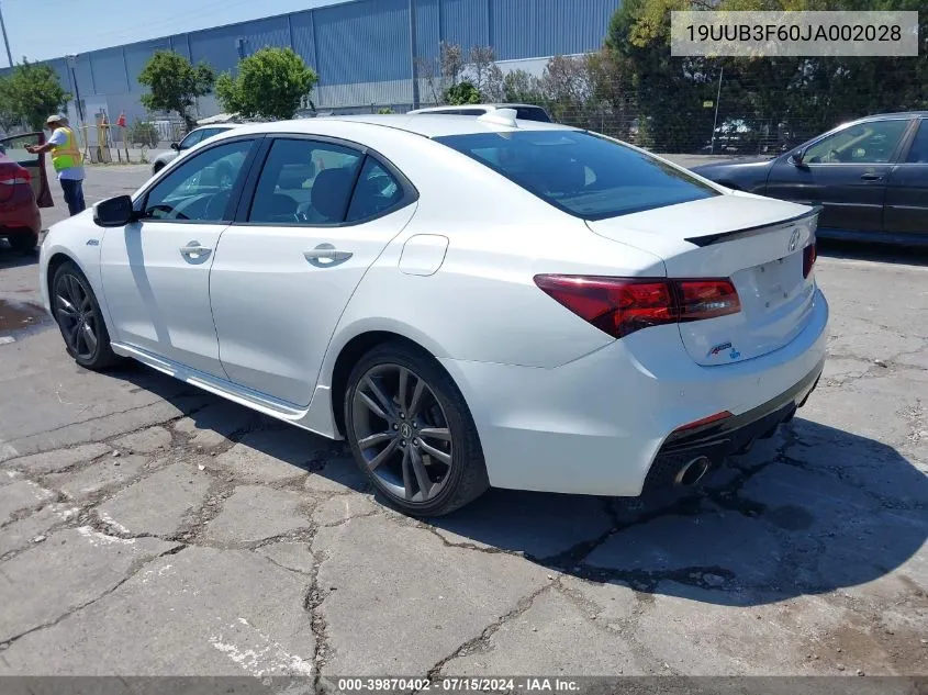 2018 Acura Tlx Tech A-Spec Pkgs VIN: 19UUB3F60JA002028 Lot: 39870402