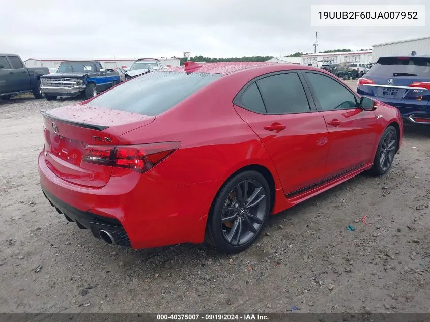 2018 Acura Tlx Tech A-Spec Pkgs VIN: 19UUB2F60JA007952 Lot: 40375007