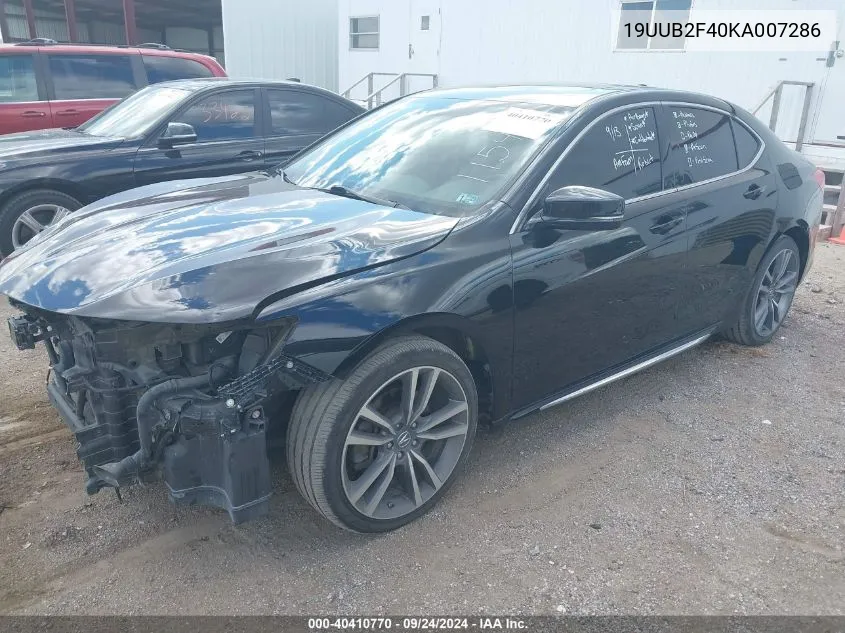 2019 Acura Tlx Tech Pkg VIN: 19UUB2F40KA007286 Lot: 40410770