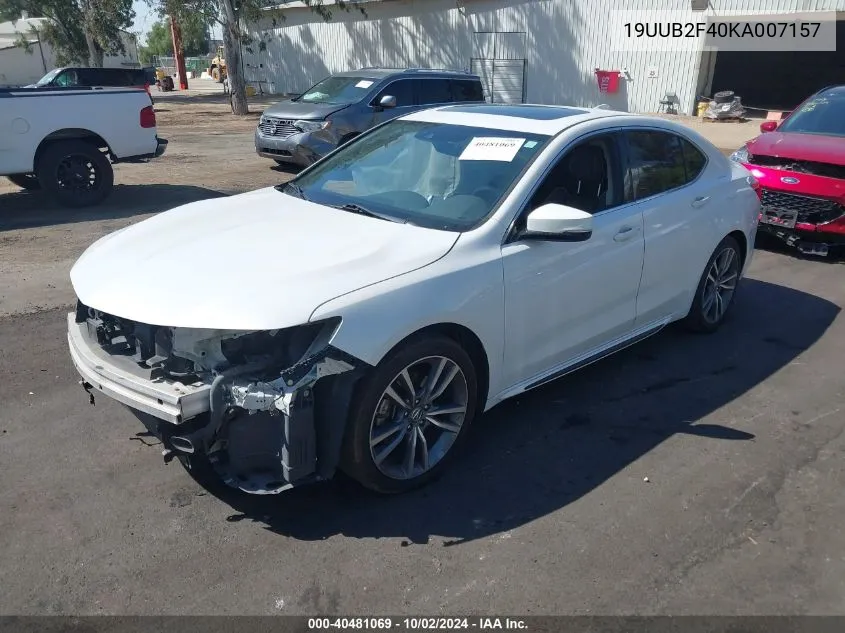 2019 Acura Tlx Tech Pkg VIN: 19UUB2F40KA007157 Lot: 40481069