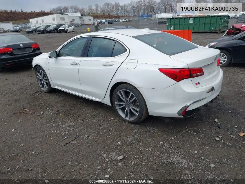 2019 Acura Tlx Tech Pkg VIN: 19UUB2F41KA000735 Lot: 40826807