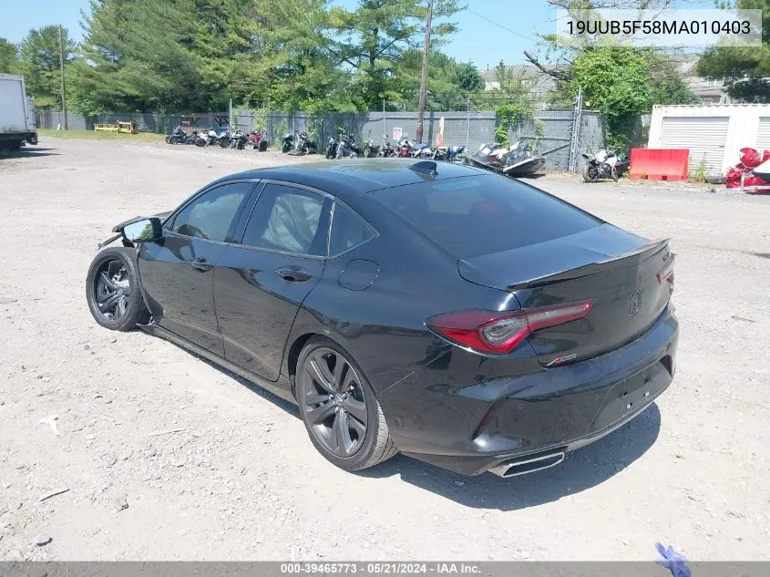 2021 Acura Tlx A-Spec Package VIN: 19UUB5F58MA010403 Lot: 39465773