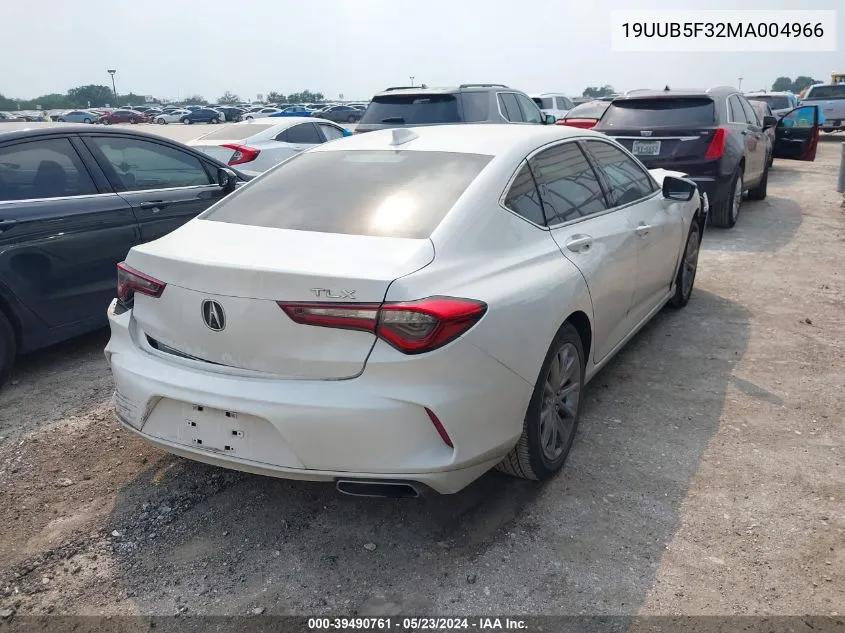 2021 Acura Tlx Standard VIN: 19UUB5F32MA004966 Lot: 39490761