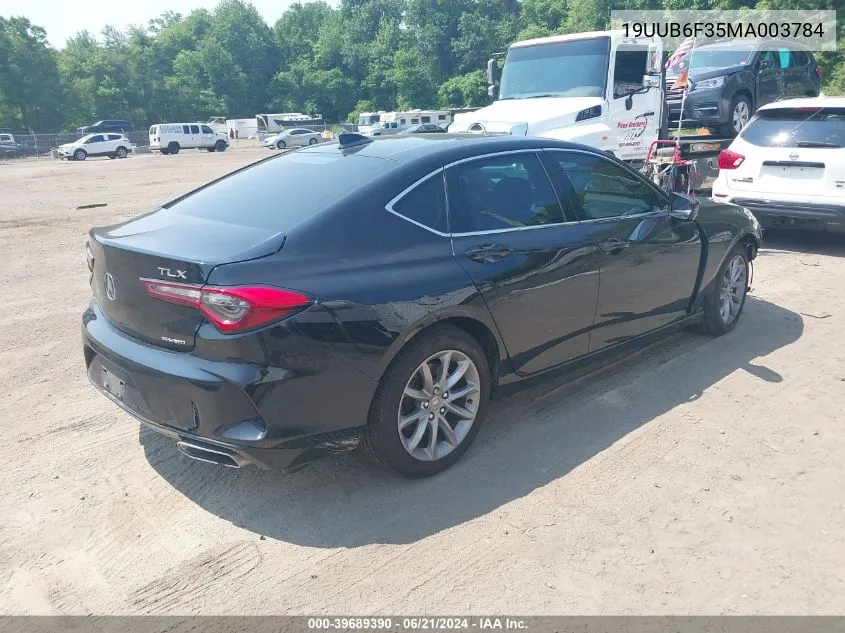 2021 Acura Tlx Standard VIN: 19UUB6F35MA003784 Lot: 39689390