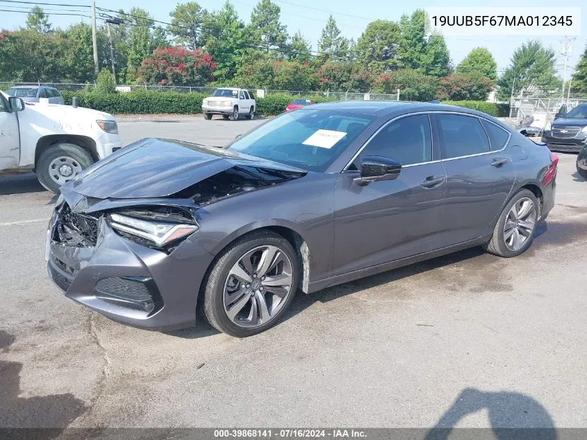 2021 Acura Tlx Advance Package VIN: 19UUB5F67MA012345 Lot: 39868141