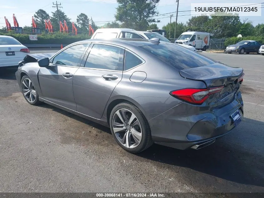 2021 Acura Tlx Advance Package VIN: 19UUB5F67MA012345 Lot: 39868141